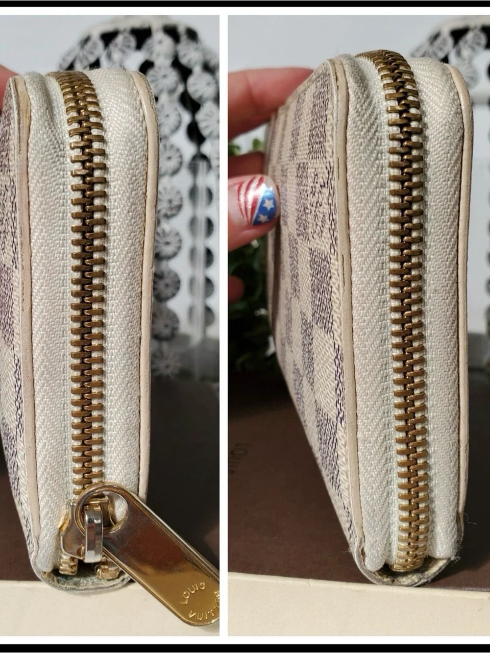 Louis Vuitton Damier Azur Zip-Around Wallet - Cream & Light Gray